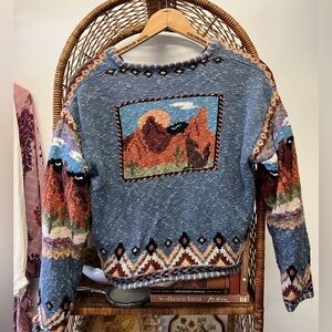 Vintage Icelandic design sweater cardigan women’s grandma sweater wolf desert